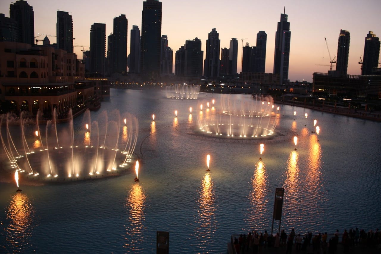 Captivating lights and water patterns at the fountains.