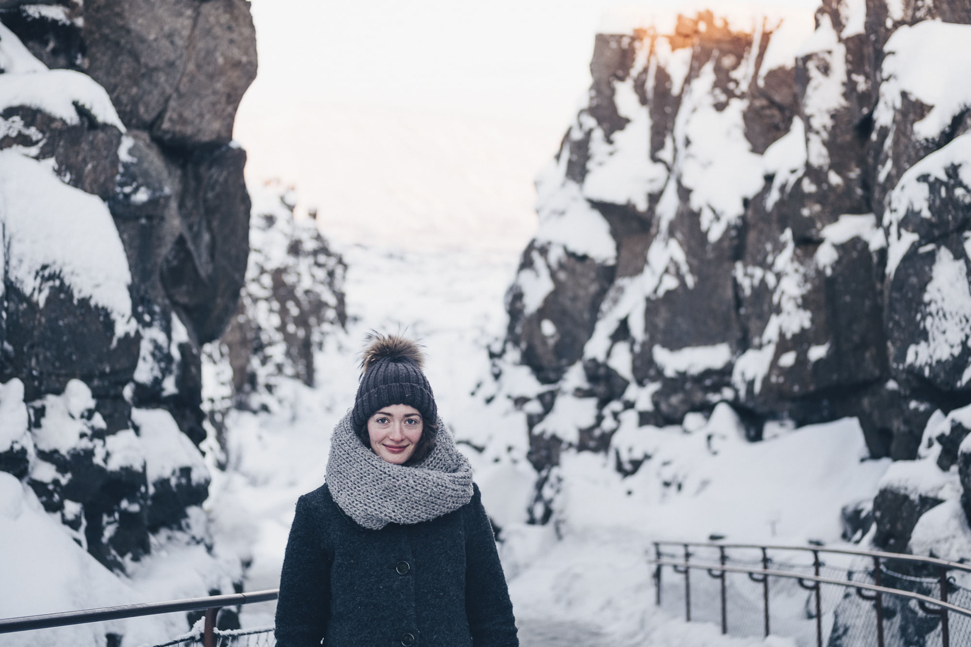 Walking down Almannagjá fault at Thingvellir National Park