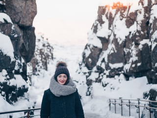 Walking down Almannagjá fault at Thingvellir National Park