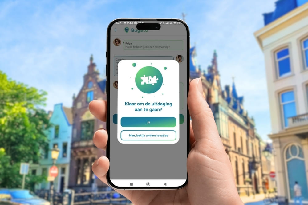 App interface screenshots during the Utrecht escape game at Pausdam.