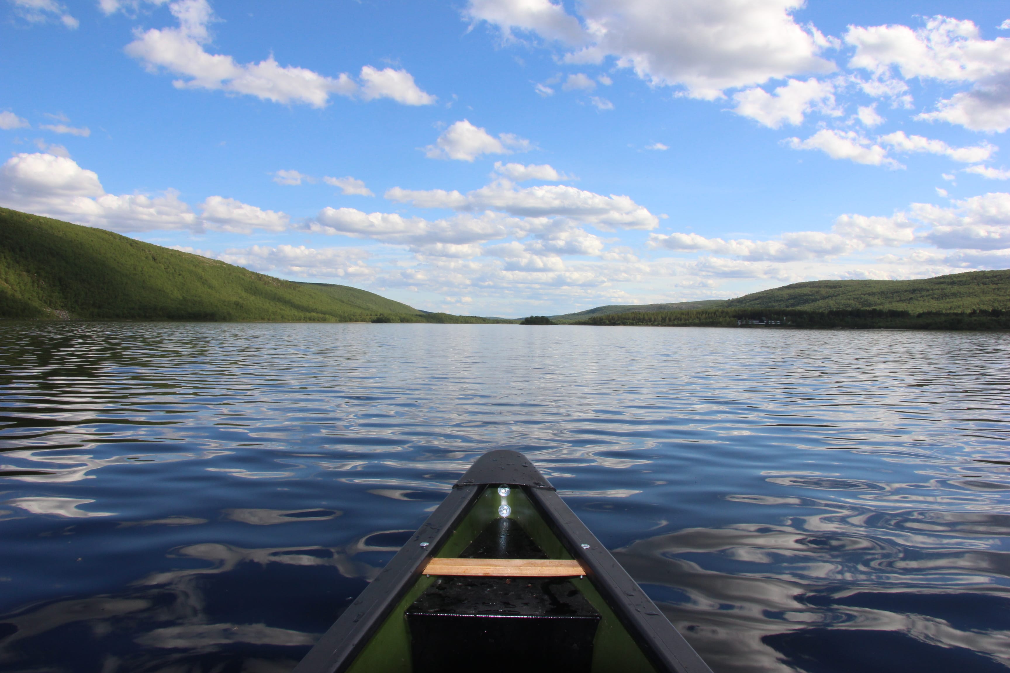 Canoe in Mantojärvi lake, Utsjoki Lapland.