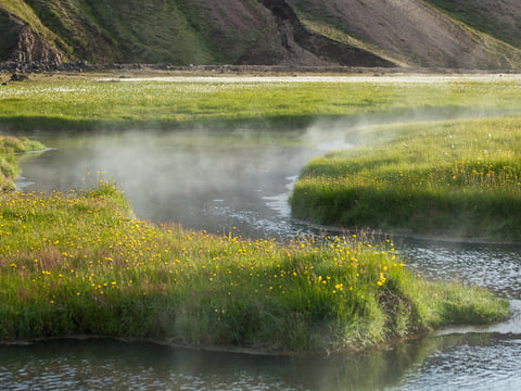 The hot river at Landamannalaugar, perfect for a dip before the starting the Laugavegur Volcano Trail. Photocredits: Alastair Humphries.