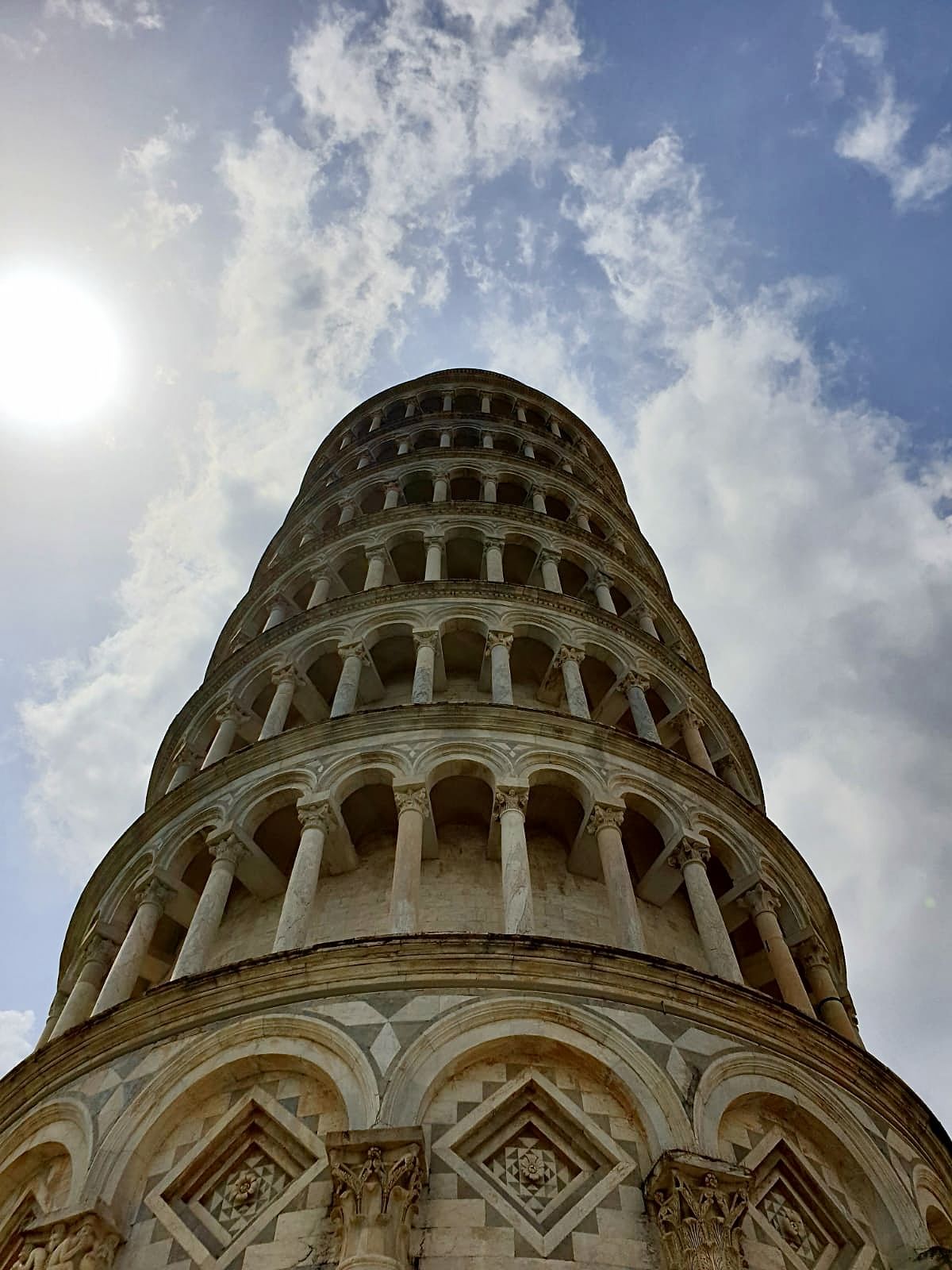 View from the bottom of the Leaning Tower of Pisa