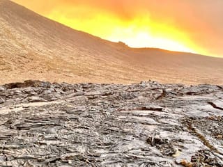 Fagradalsfjall volcano sunset over lava field
