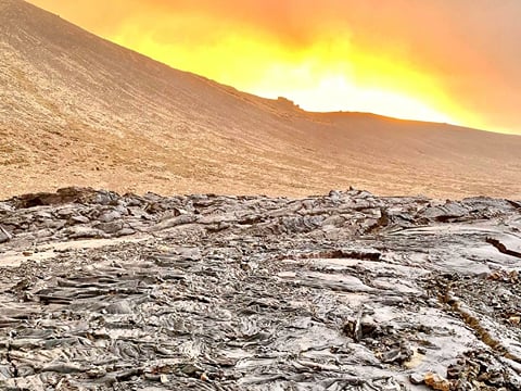 Fagradalsfjall volcano sunset over lava field
