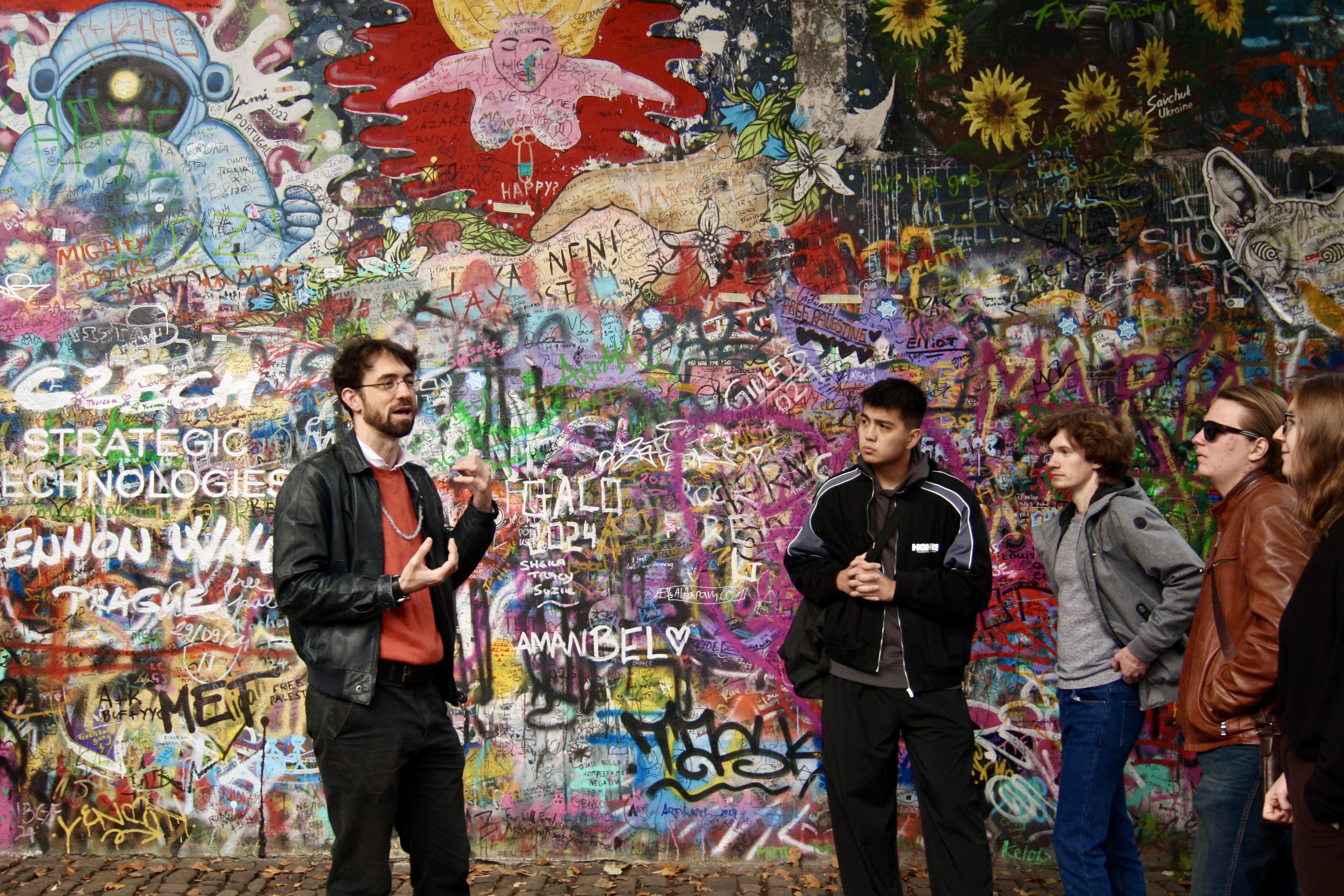 John Lennon Wall with colorful graffiti in Prague