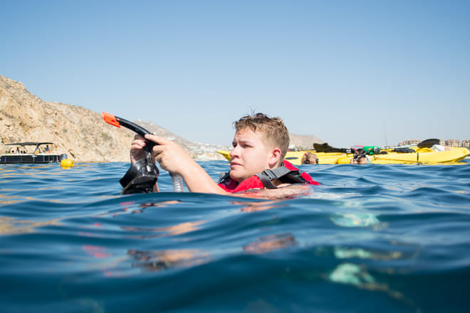 Snorkeling los cabos sea of cortez snorkel gear in water cabo san lucas snorkeling tour baja california sur marine life adventure