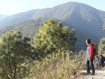 Hikers posing on their way to Chandragiri Hill.