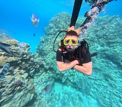 Snorkeller over the reef, Hurghada