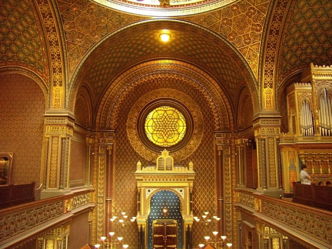 Interior of the Spanish Synagogue with Moorish-style decoration