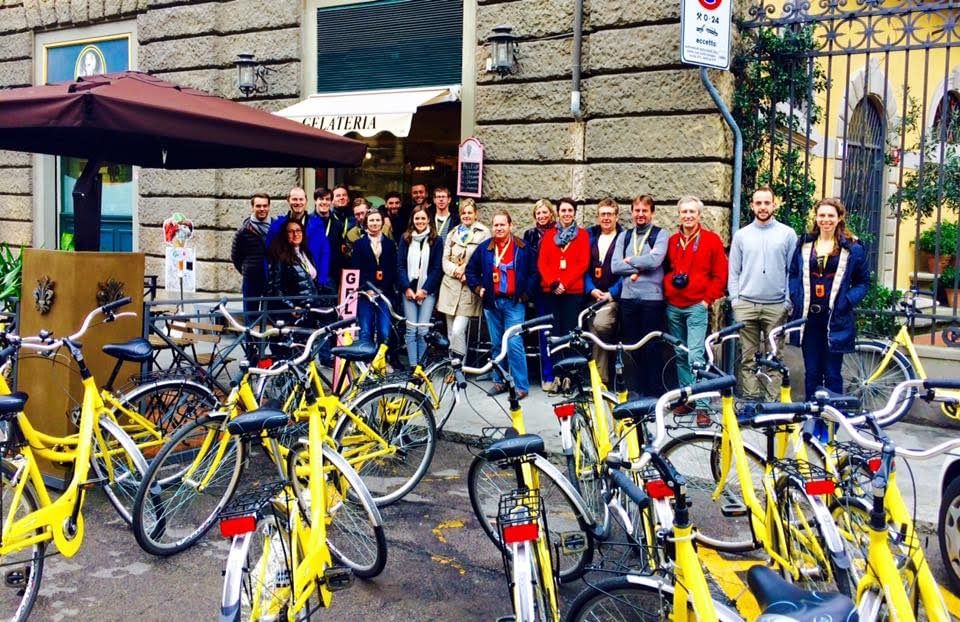 Customers ready to start their bike tour in the Florence city centre 