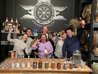 A tour group enjoying themselves at Eimverk Distillery