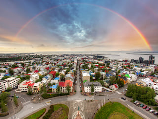 A picture of downtown Reykjavik taken from on top of Hallgrimmskirkja