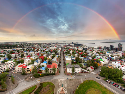 A picture of downtown Reykjavik taken from on top of Hallgrimmskirkja