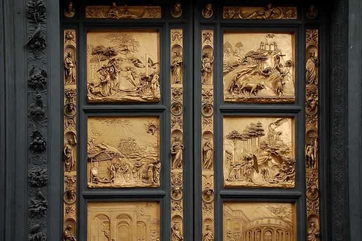 Close-up of the golden gate of the baptistery by Lorenzo Ghiberti, known as 