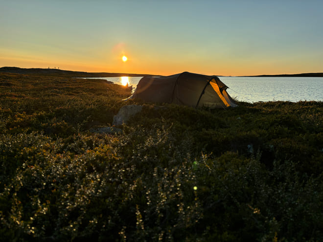 Mountain hike with tent night