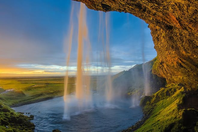 Behind Seljalandsfoss waterfall