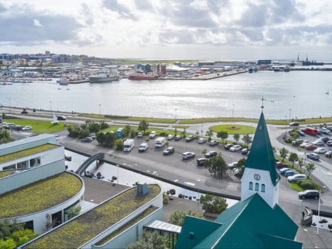 Aerial view of an Icelandic town during the day