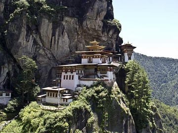 17th century Paro Taktsang perched on the 800m sheer rock cliff in Paro