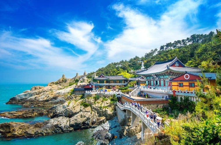 Scenic view of Haedong Yonggungsa Temple overlooking the ocean in Busan