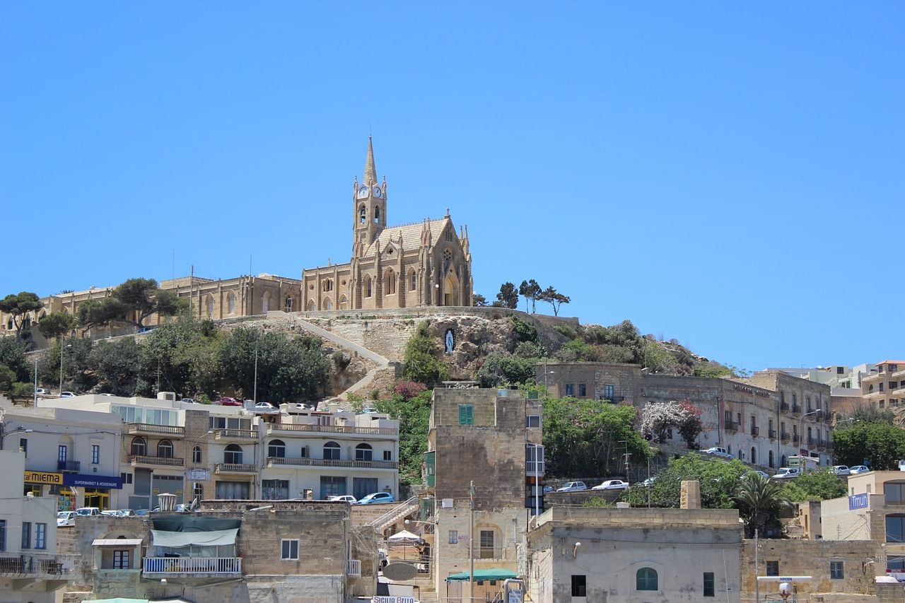 Church in Għajnsielem overlooking Mġarr Harbour, Gozo