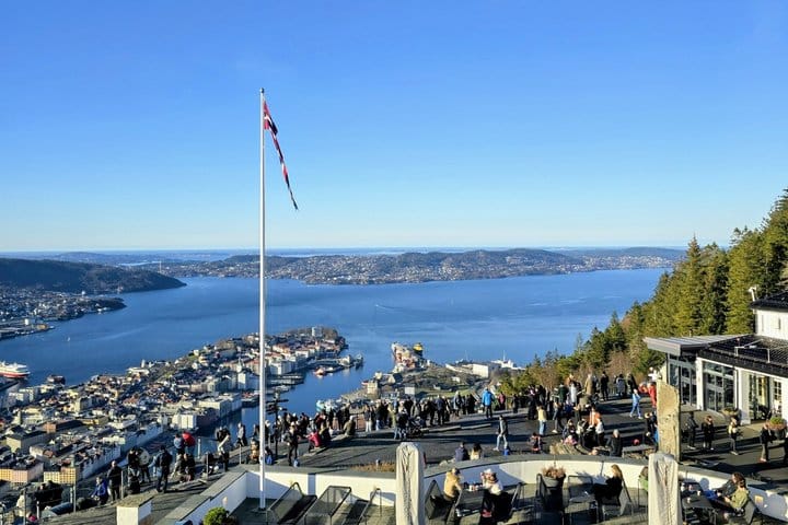 Panoramic view of Bergen and the fjord from Mount Fløyen