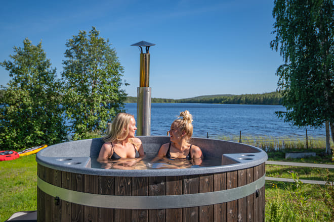 Traditional Finnish sauna experience in summer Rovaniemi