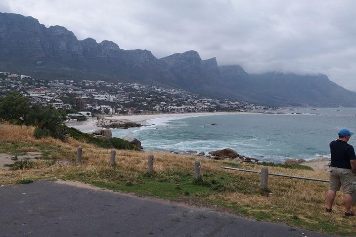 Picture of Camps Bay with Twelve Apostles as background.