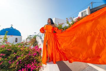 Private Flying Dress Photo Shoot in Santorini, Greece