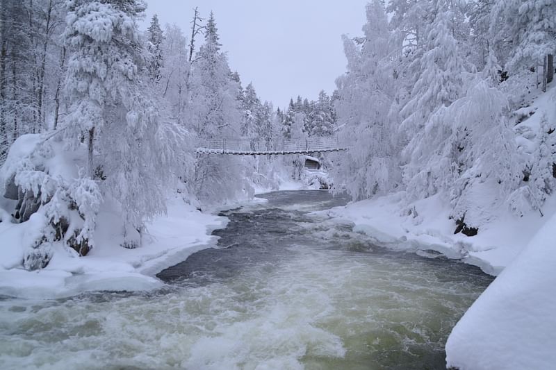 Kitka river and hanging bridge Kuusamo