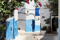 Charming blue alley of Rabat, symbol of authenticity and Moroccan traditions.