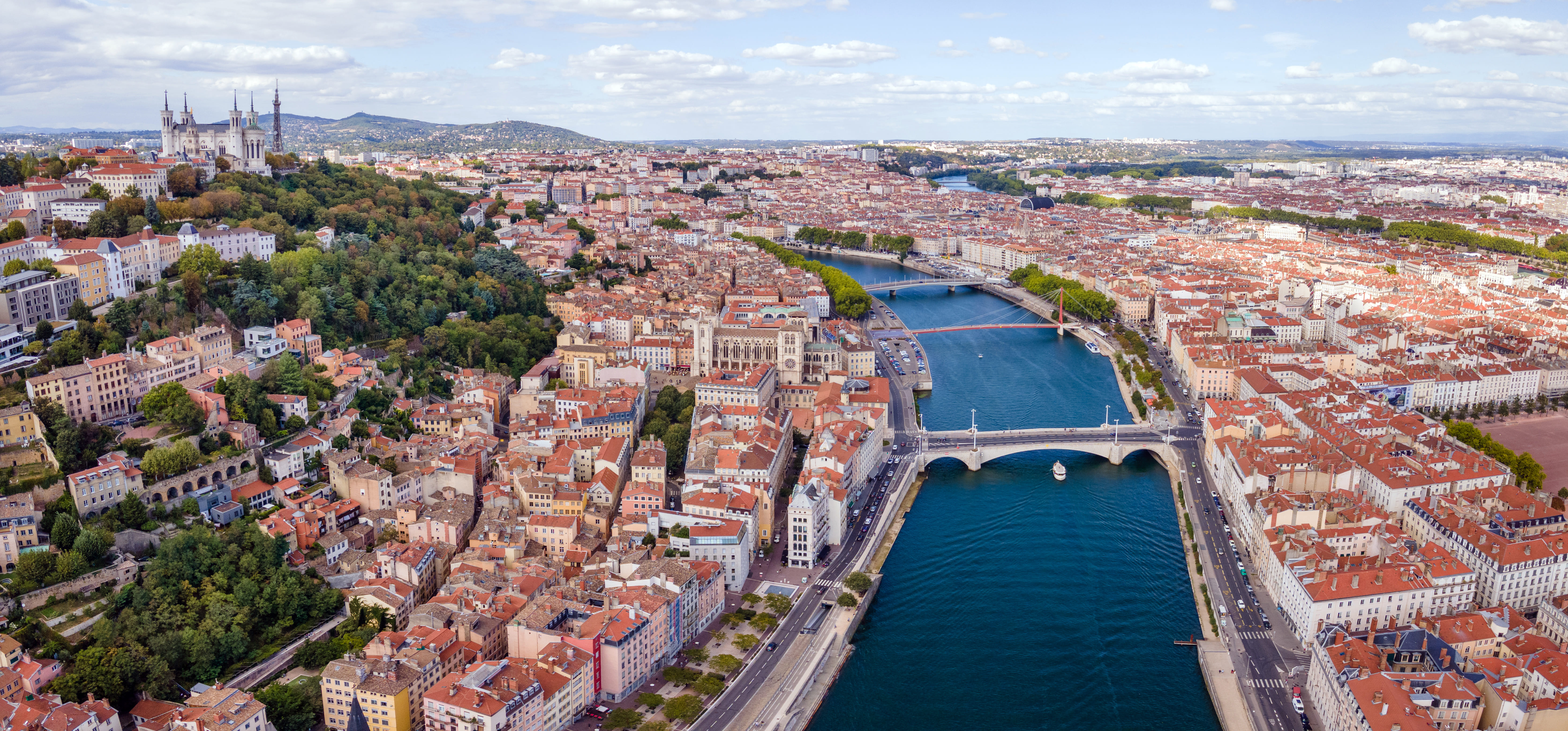 View of St.Jean district & Saone river in Old Lyon