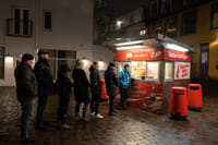 A queue in front of the most famous Hot Dog stand in Iceland