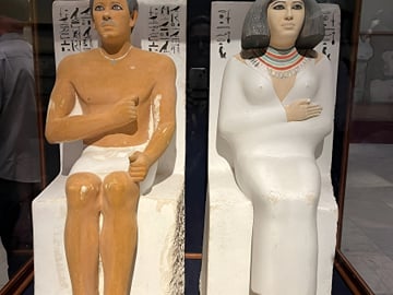 The remarkably preserved ancient statues of Prince Rahotep and Nofret at the Egyptian Museum in Cairo