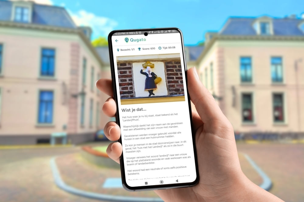 Photo of the Qugato app during the City Detective Leeuwarden scavenger hunt showing a fun fact.