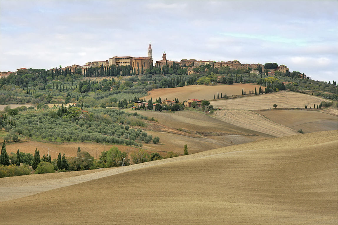 Panoramic view of Pienza in the typical Val d'Orcia countryside