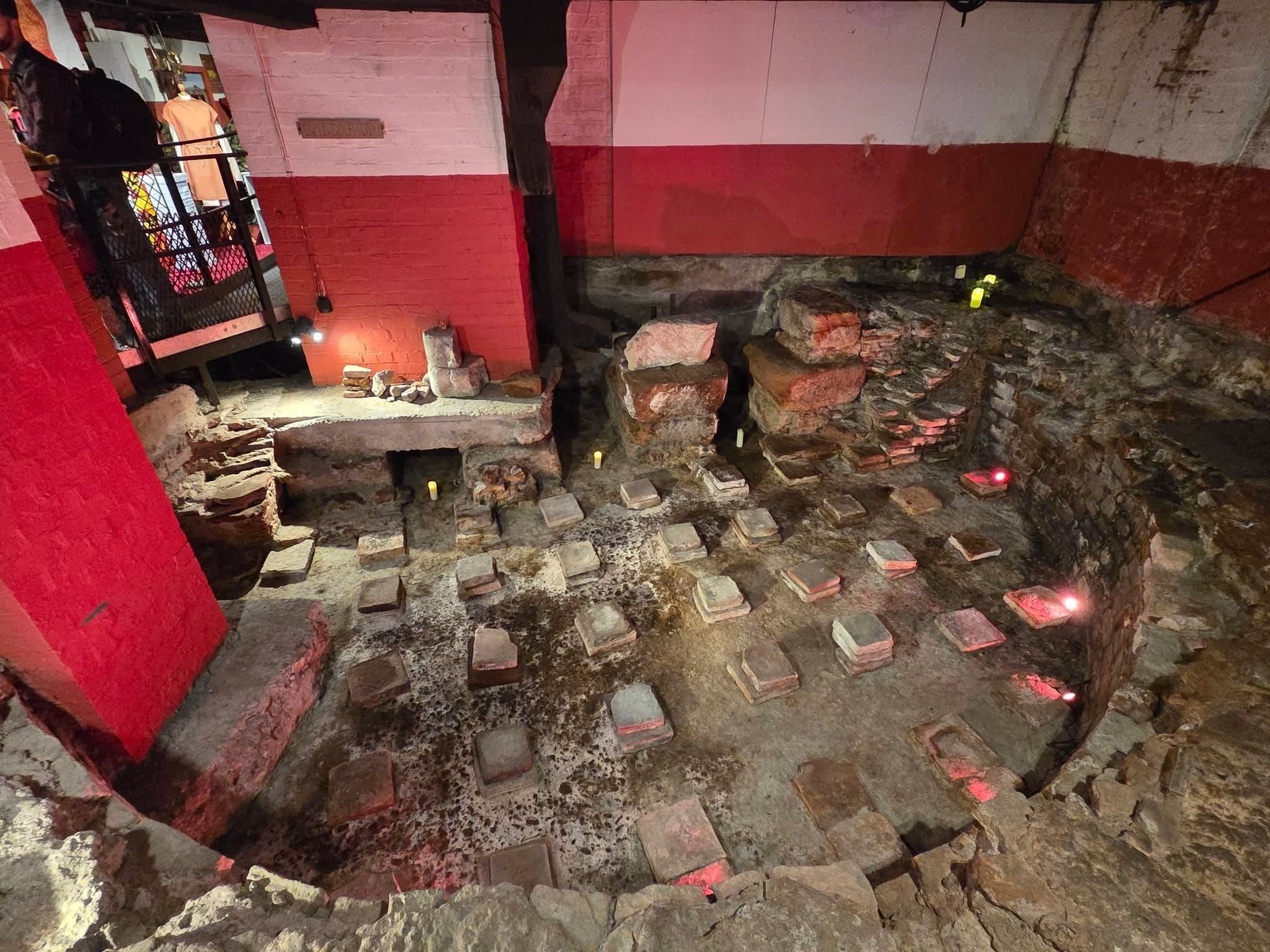 A picture of the ruins of the military bath house hypocaust, under the Roman Baths Pub, York.