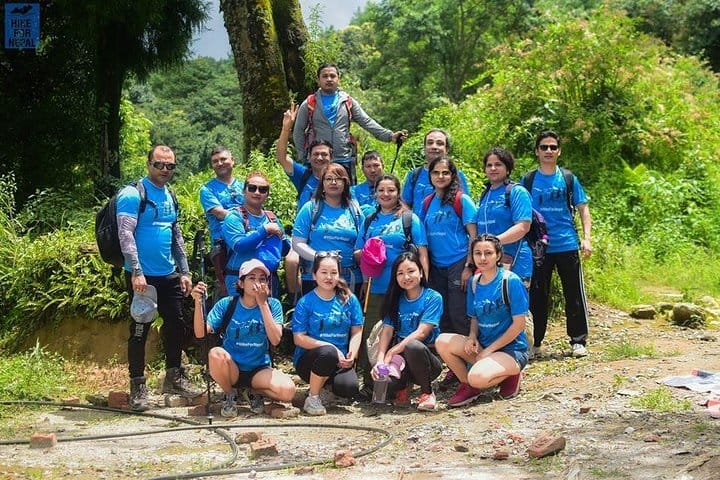 Hikers posing for a group photograph on their soulful hike to Shivapuri Hill Hike.