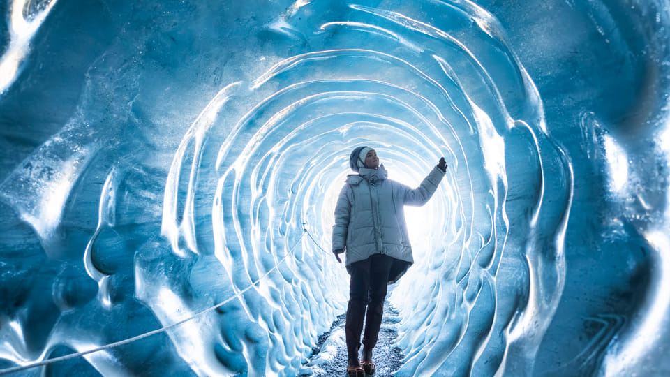Katla's ice cave is the practical pick; the crystal caves are the prettier one