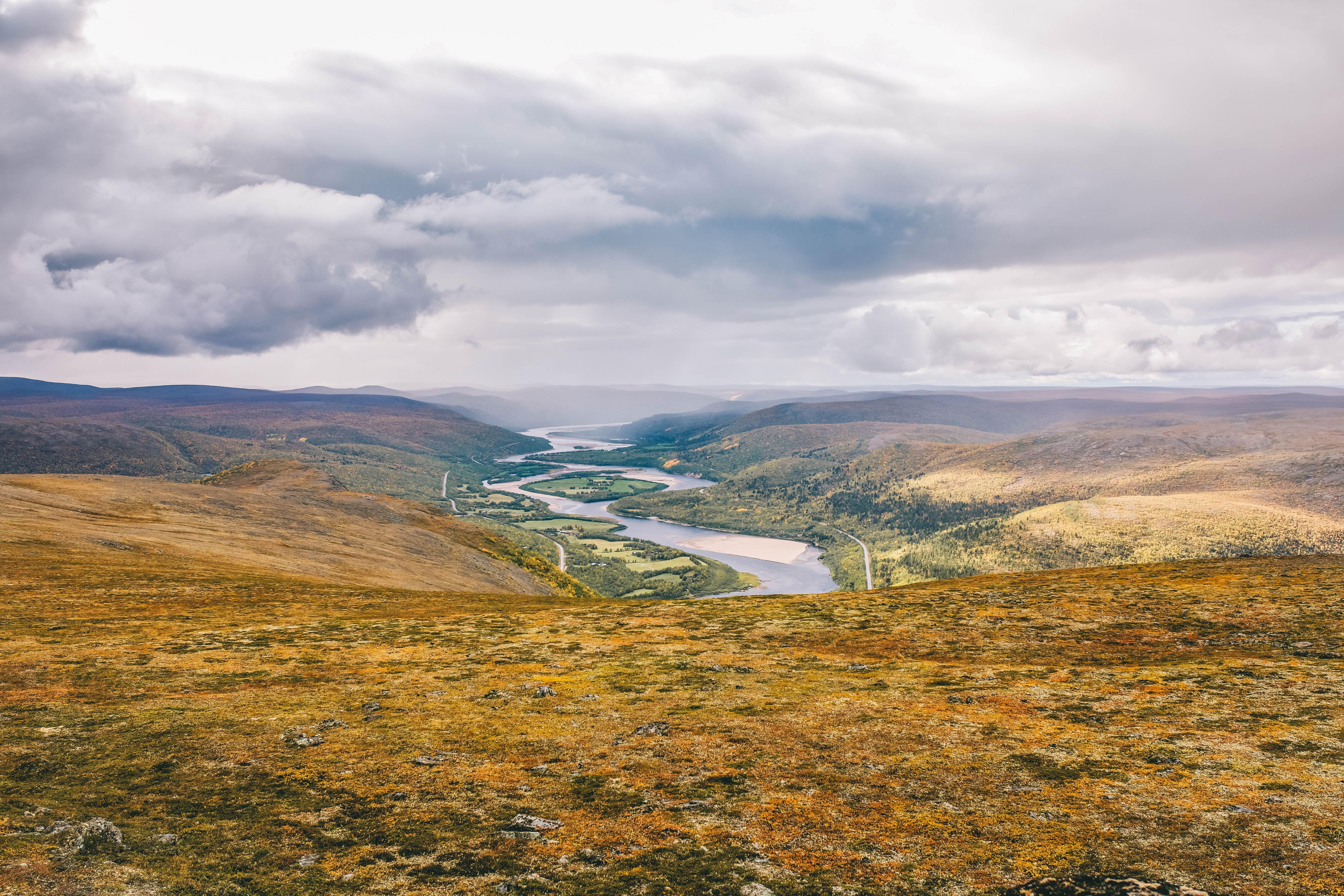 Teno river valley carves between the fells.