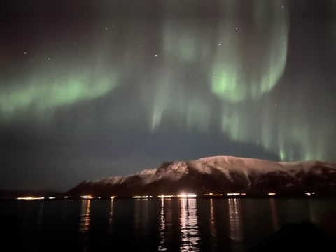 Bright green Aurora Borealis stretching across the dark Icelandic sky
