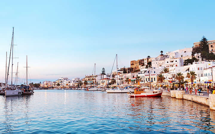 Naxos town marina where you will start and finish your excursion