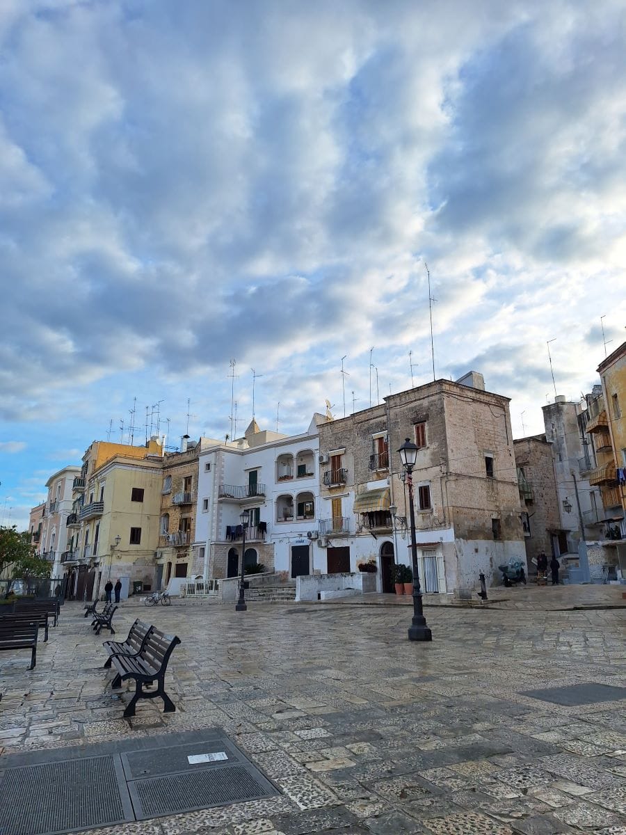 View of a lively square in Bari Old Town