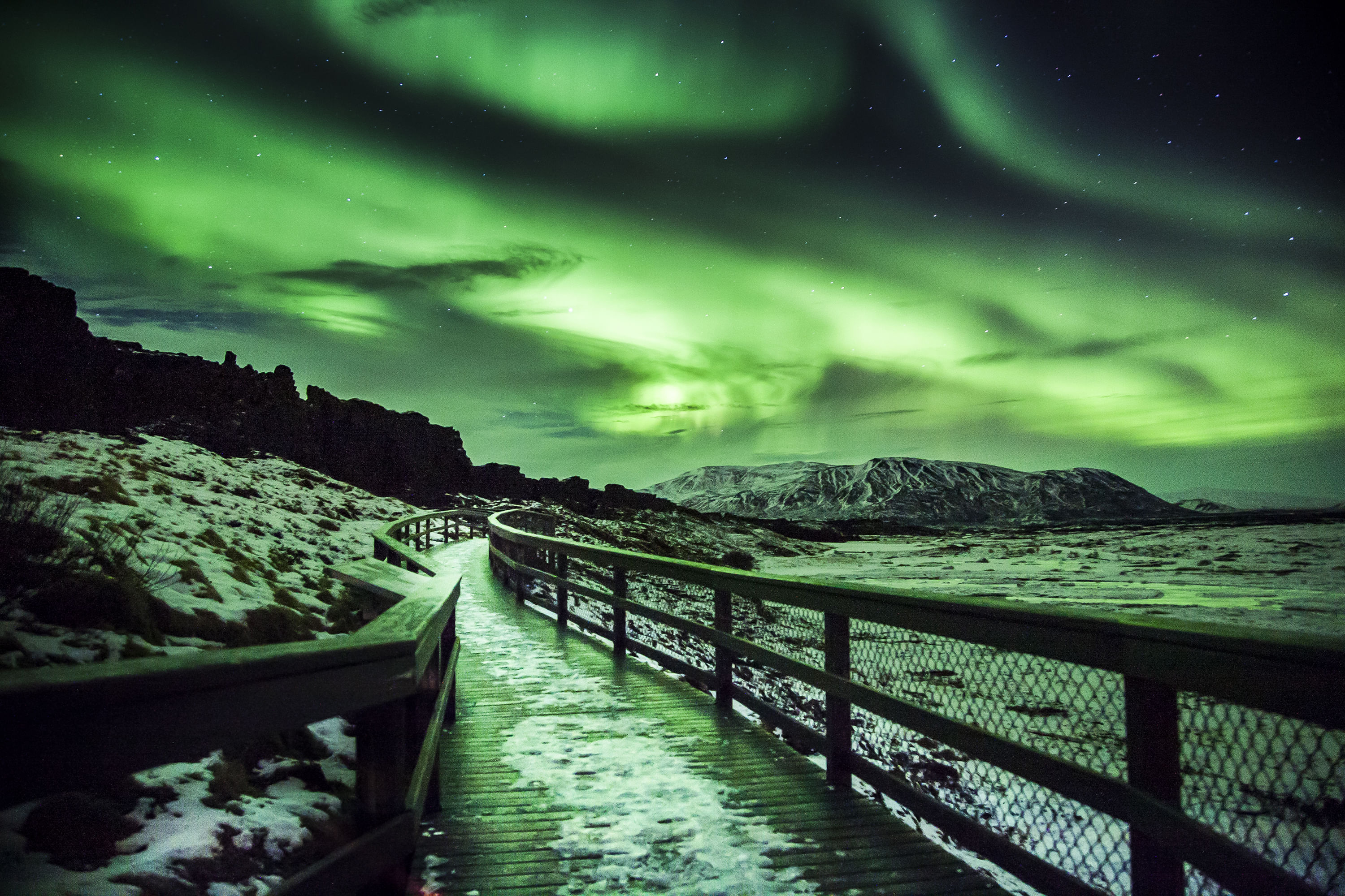 Northernlights overtaking the sky at Thingvellir National Park