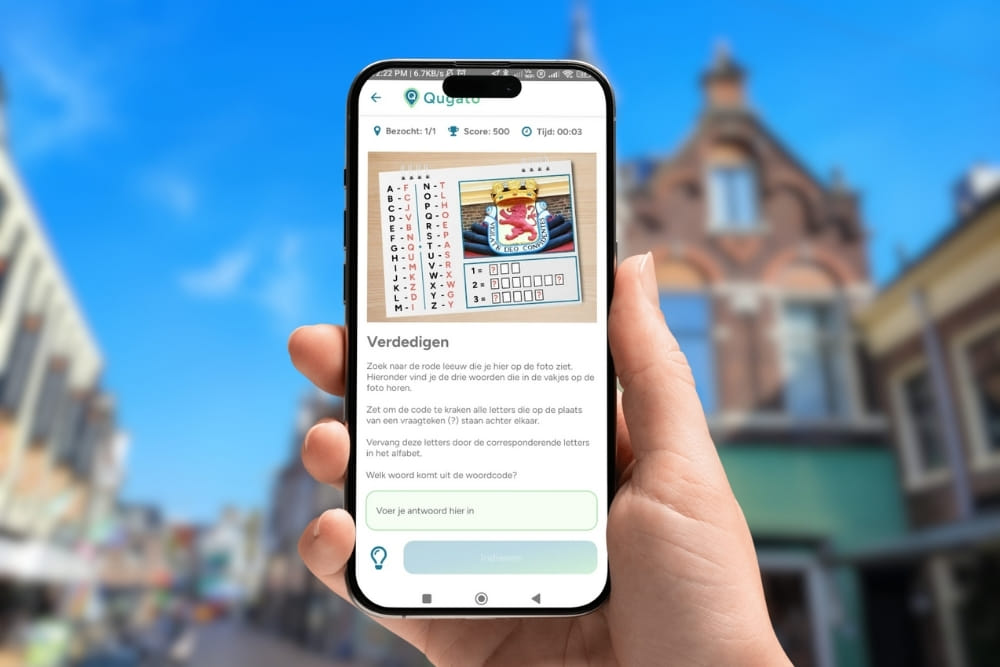 Qugato app interface showing a challenge of the Assen game