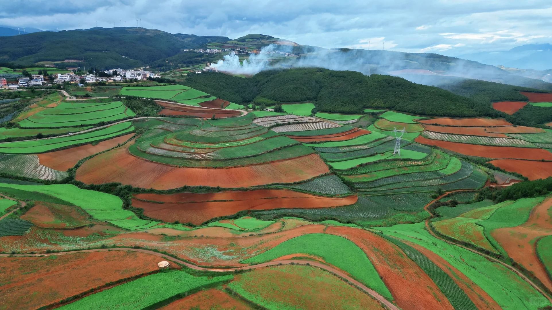 Aerial photography of the red earth of Dongchuan