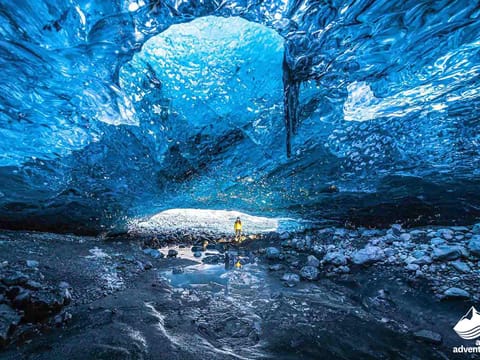 Crystal blue ice cave during 4 day tour Iceland