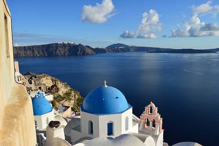 Blue-domed church above the Santorini caldera