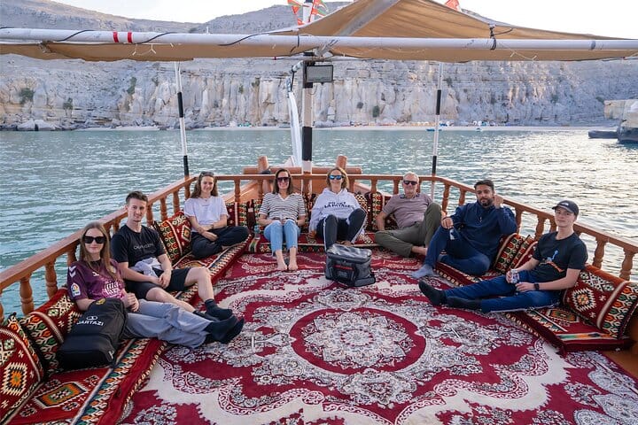 Enjoy the comfort of our traditional Omani Dhow with cozy carpets and cushions as you cruise the Musandam Khasab fjords before your Overnight beach stay and BBQ Dinner.