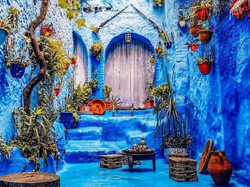 Panoramic view of Chefchaouen, Morocco’s famous Blue Pearl, included in your private luxury tour